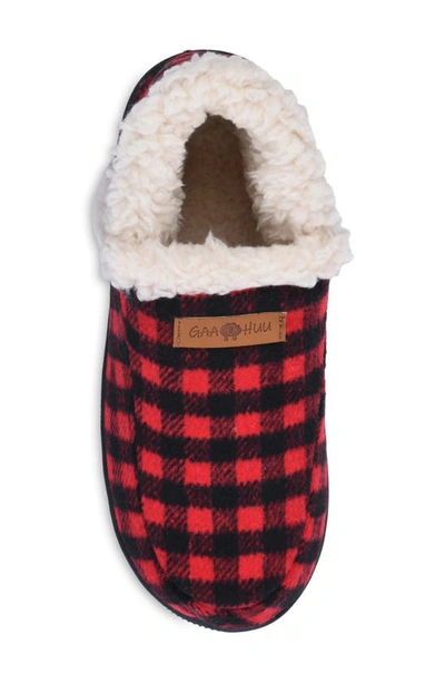 Shop Gaahuu Buffalo Check Faux Shearling Slipper In Black/ Red