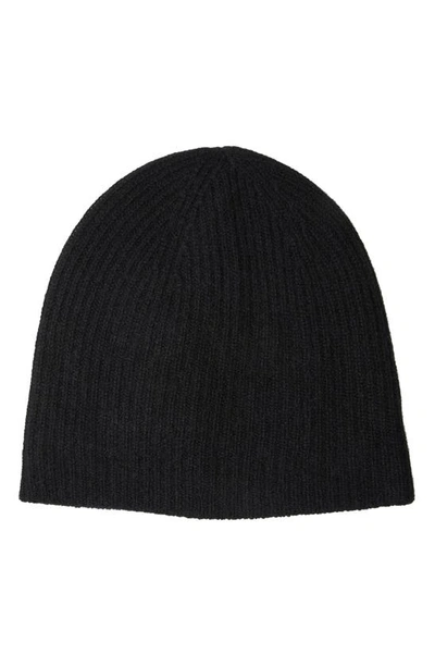 Stewart Of Scotland Cashmere Double Layer Rib Knit Beanie In Black