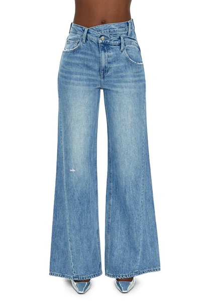 Shop Pistola Ruby Crossover Waist Wide Leg Jeans In Bell Vintage