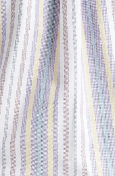 Shop Drake's Stripe Oxford Button-down Shirt In Purple/ Yellow/ Brown
