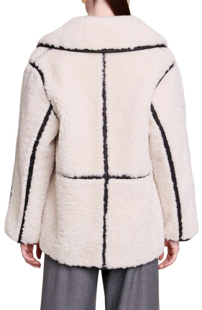Shop Maje Oversize Faux Fur Jacket In Ecru