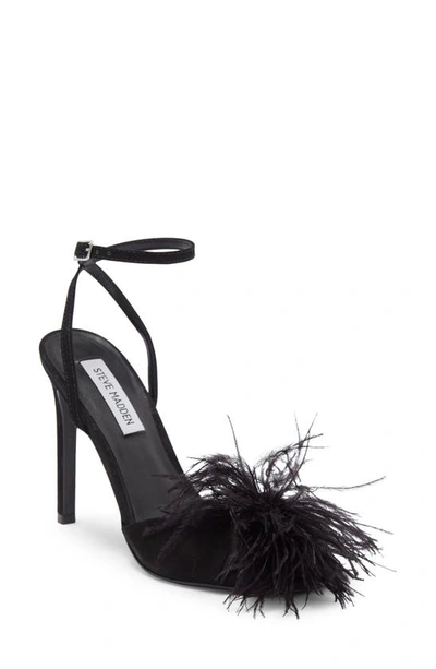 Steve Madden Crush Feather Stiletto Sandal In Black | ModeSens