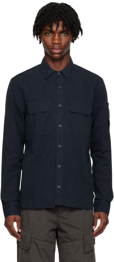Shop C.p. Company Navy Garment-dyed Shirt In 888 Total Eclipse