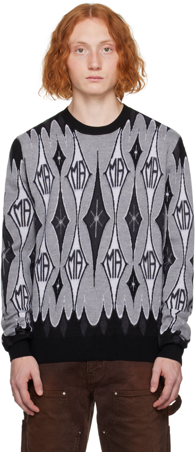 Shop Amiri Black & Gray Jacquard Sweater