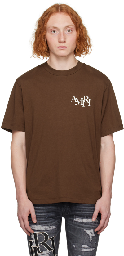 Shop Amiri Brown Staggered T-shirt In Potting Soil