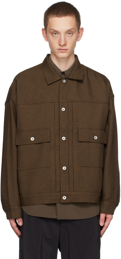 Shop Meanswhile Brown Pleated Jacket