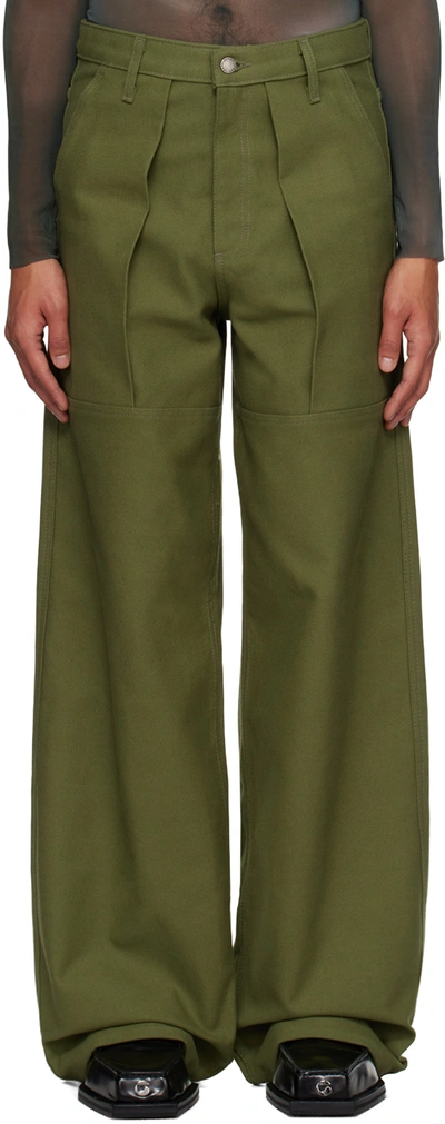 Shop Serapis Ssense Exclusive Green Trousers In Chaki