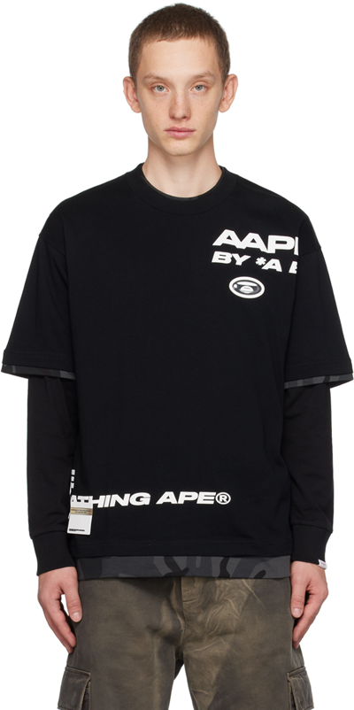 Shop Aape By A Bathing Ape Black Appliqué T-shirt In Bkx