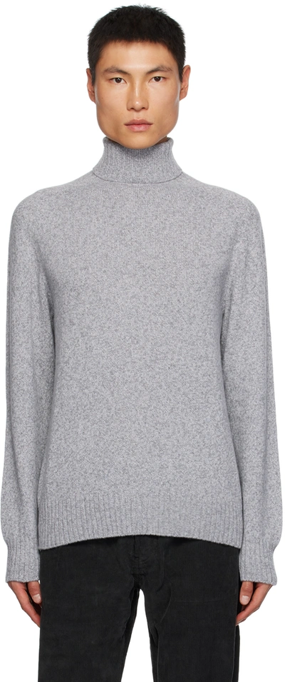 Officine Generale Gray Seamless Turtleneck In White/midgrey