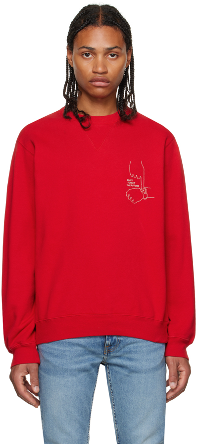 Shop Nudie Jeans Red Lasse Sweatshirt In Red Alert