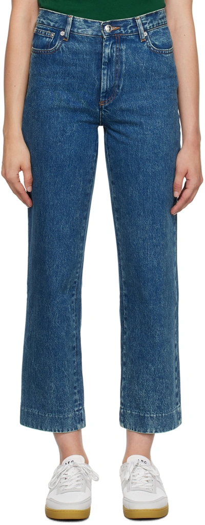 Shop Apc Blue Cropped Jeans In Iab Light Blue