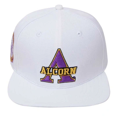 Shop Pro Standard White Alcorn State Braves Primary Logo Evergreen Wool Snapback Hat