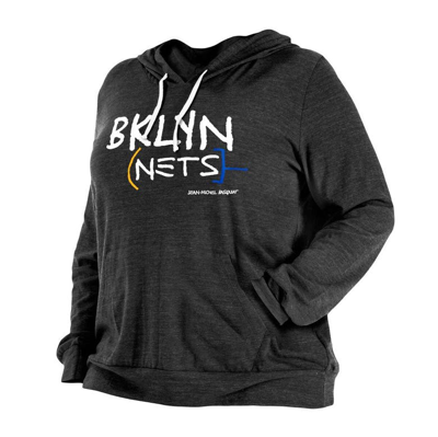 New Era Heather Black Brooklyn Nets Plus Size 2022/23 City Edition Bi-blend Long Sleeve Hoodie T-shi In Heather Black