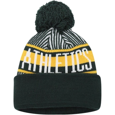 Shop New Era Youth  Green Oakland Athletics Striped Cuffed Knit Hat With Pom