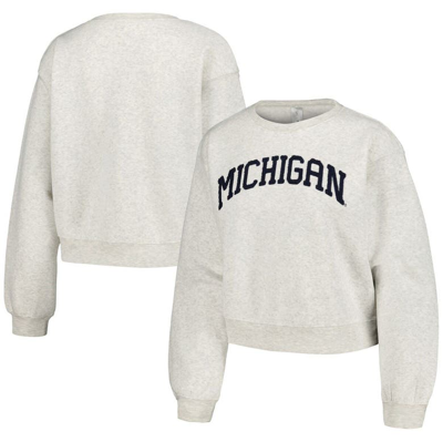 Zoozatz Oatmeal Michigan Wolverines Core Chenille Cropped Pullover Sweatshirt In Oatmeal