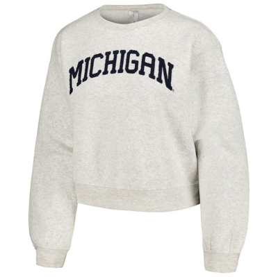 Zoozatz Oatmeal Michigan Wolverines Core Chenille Cropped Pullover Sweatshirt In Oatmeal