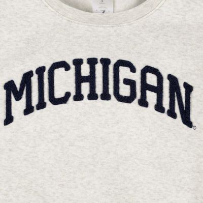 Zoozatz Oatmeal Michigan Wolverines Core Chenille Cropped Pullover Sweatshirt In Oatmeal