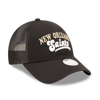 Shop New Era Black New Orleans Saints Team Trucker 9forty Snapback Hat