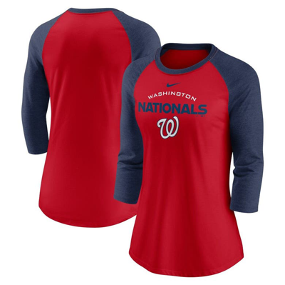Shop Nike Red/navy Washington Nationals Modern Baseball Arch Tri-blend Raglan 3/4-sleeve T-shirt