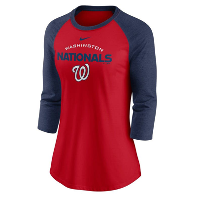 Shop Nike Red/navy Washington Nationals Modern Baseball Arch Tri-blend Raglan 3/4-sleeve T-shirt