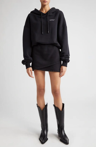 Shop Off-white For All Book Long Sleeve Hooded Cotton Sweatshirt Minidress In Black White