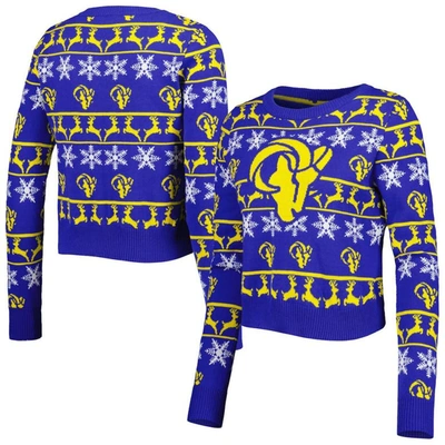 Shop Foco Royal Los Angeles Rams Ugly Holiday Cropped Sweater