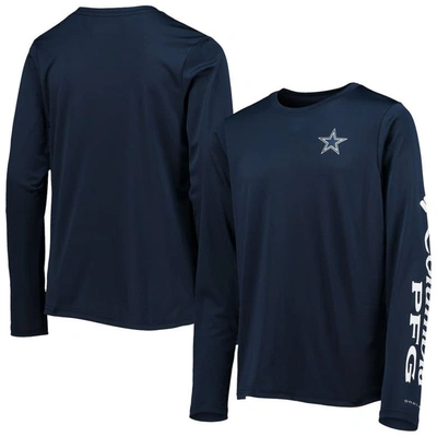 Shop Columbia Youth  Navy/white Dallas Cowboys Terminal Tackle Omni-shade Long Sleeve T-shirt