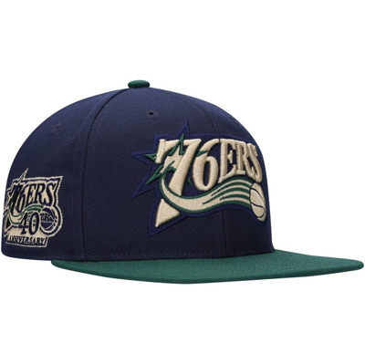 Shop Mitchell & Ness Navy/green Philadelphia 76ers Hardwood Classics Grassland Fitted Hat