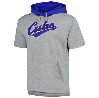 Shop Mitchell & Ness Heather Gray Chicago Cubs Postgame Short Sleeve Pullover Hoodie