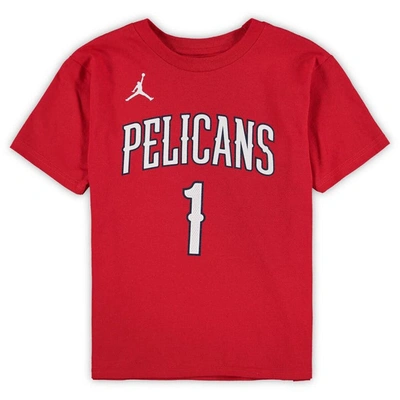 Shop Jordan Brand Preschool  Zion Williamson Red New Orleans Pelicans Statement Edition Name & Number T-sh