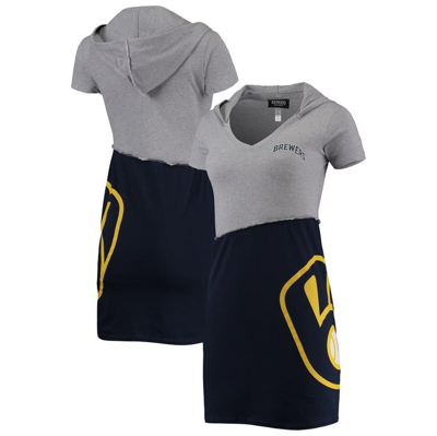 Shop Refried Apparel Heathered Gray/navy Milwaukee Brewers Hoodie Dress In Heather Gray