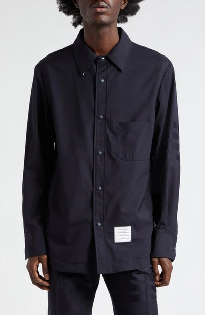 Thom Browne 4-bar Shirt In Light Wool In Dark Blue