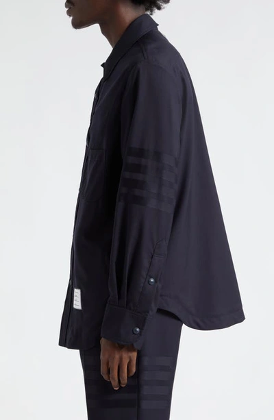 Thom Browne 4-bar Shirt In Light Wool In Dark Blue