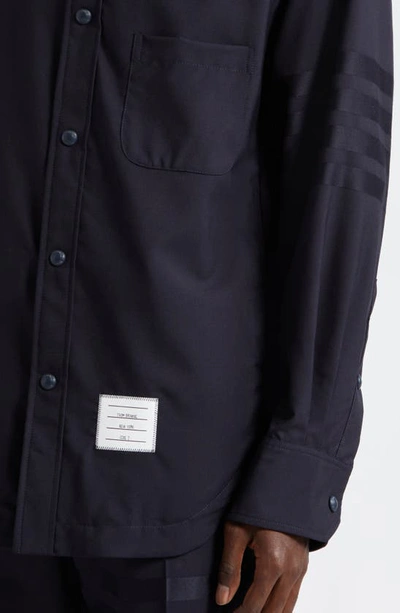 Shop Thom Browne Four-bar Slim Fit Wool Shirt In Dark Blue