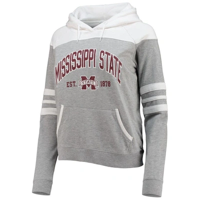 Shop Camp David Heathered Gray/white Mississippi State Bulldogs Blitz Sleeve Striped Blocked Raglan Hoodie In Heather Gray