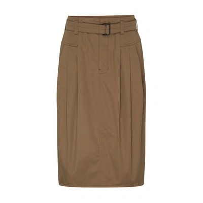 Shop Lemaire Pleated Belted Skirt In Squirrel