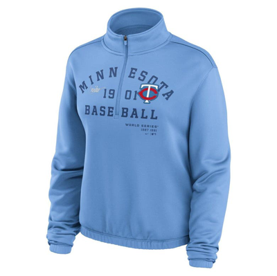Shop Nike Light Blue Minnesota Twins Rewind Splice Half-zip Semi-cropped Bubble Hem Sweatshirt