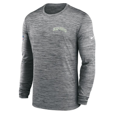 Shop Nike Gray Seattle Seahawks Sideline Velocity Athletic Stack Performance Long Sleeve T-shirt
