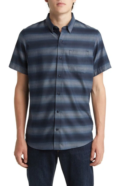 Shop Travismathew A Okay Stripe Short Sleeve Button-up Shirt In Total Eclipse