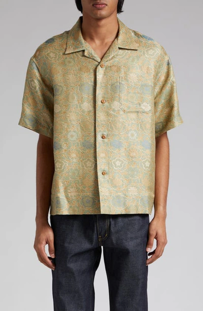 Shop Visvim Copa Floral Jacquard Silk Blend Camp Shirt In Light Green