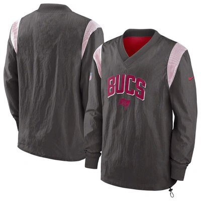 Shop Nike Pewter Tampa Bay Buccaneers Sideline Athletic Stack V-neck Pullover Windshirt Jacket