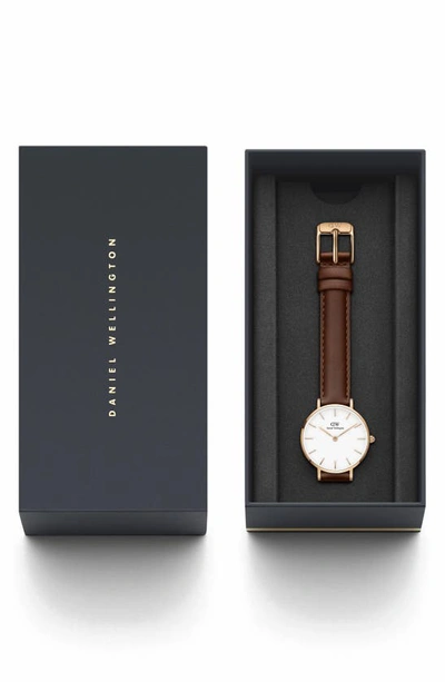 Shop Daniel Wellington Classic Petite Leather Strap Watch, 28mm In Brown/ White/ Rose Gold