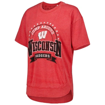 Shop Pressbox Heather Red Wisconsin Badgers Vintage Wash Poncho Captain T-shirt