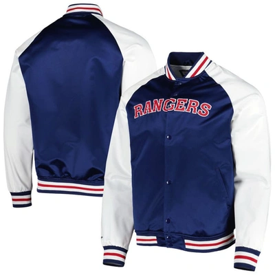 Shop Mitchell & Ness Blue/white New York Rangers Primetime Raglan Satin Full-snap Jacket