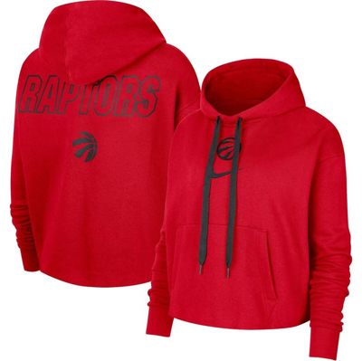 Shop Nike Red Toronto Raptors Courtside Cropped Pullover Hoodie