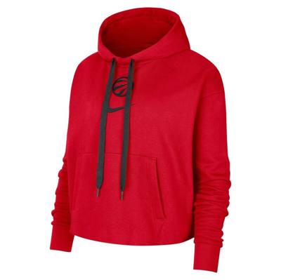 Shop Nike Red Toronto Raptors Courtside Cropped Pullover Hoodie