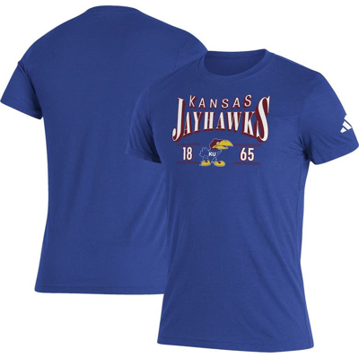 Shop Adidas Originals Adidas Royal Kansas Jayhawks Along The Shadow Tri-blend T-shirt In Blue