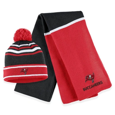 Wear By Erin Andrews Red Tampa Bay Buccaneers Colorblock Cuffed Knit Hat With Pom And Scarf Set In Red