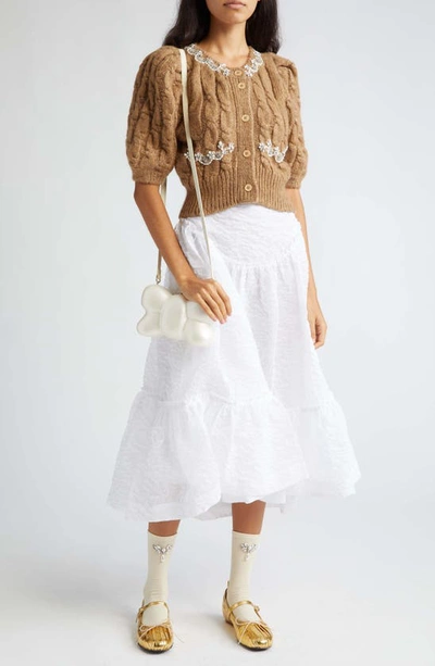 Shop Simone Rocha Rhinestone & Imitation Pearl Detail Alpaca Blend Sweater In Camel/ Pearl/ Clear