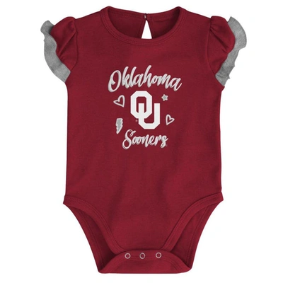Shop Outerstuff Girls Newborn & Infant Crimson/heather Gray Oklahoma Sooners Too Much Love Two-piece Bodysuit Set